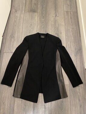 Akris Wool Leather Black Blazer Jacket Size 10